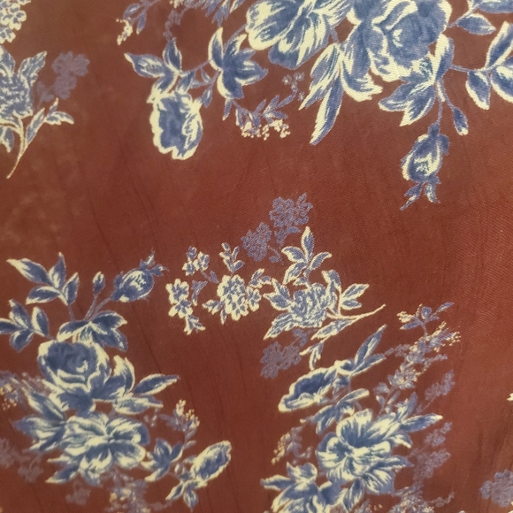 Angie | Burgundy with Blue Floral Print Bohemian Gypsy Kimono - Size: Large - Picture 7 of 9